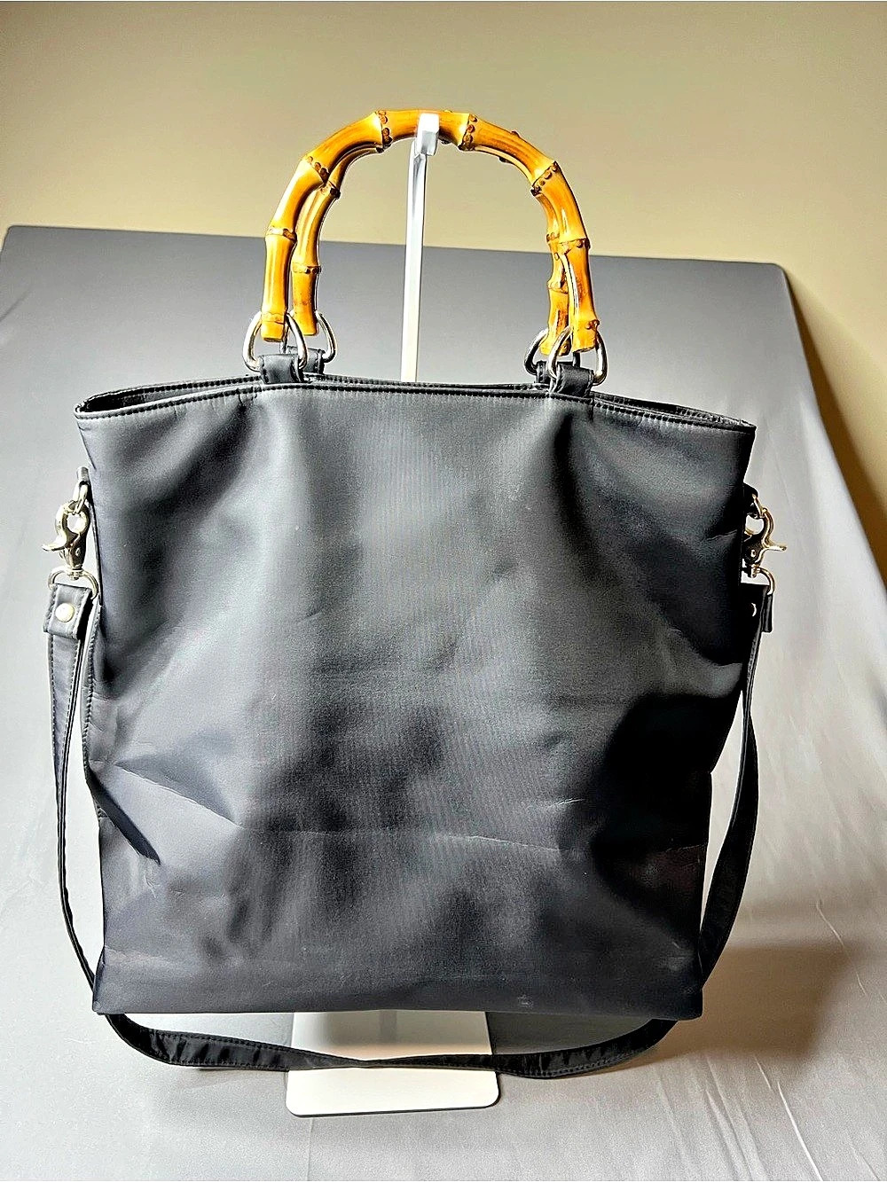 Banana Republic Black Nylon Bamboo Handle Tote Bag 90’s Vintage